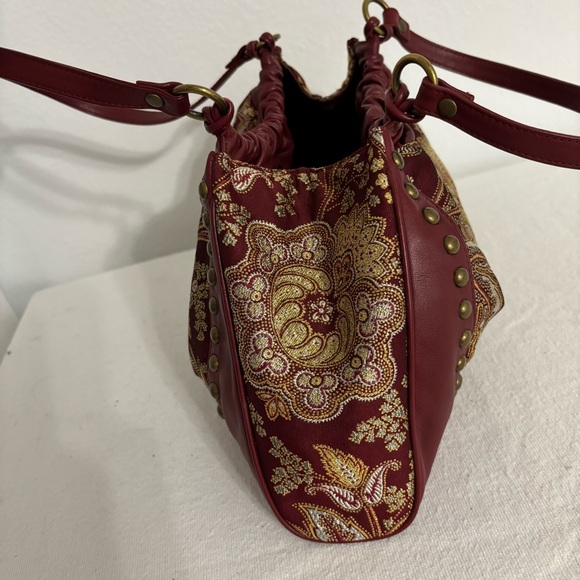 Isabella Fiore Leather & Tapestry Small Shoulder or Handbag With Studs Detail - Picture 16 of 16